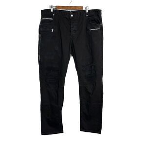 Rockstar Sushi Men's Button Fly Tassled Zippers Black Patch Distressed Jeans 43